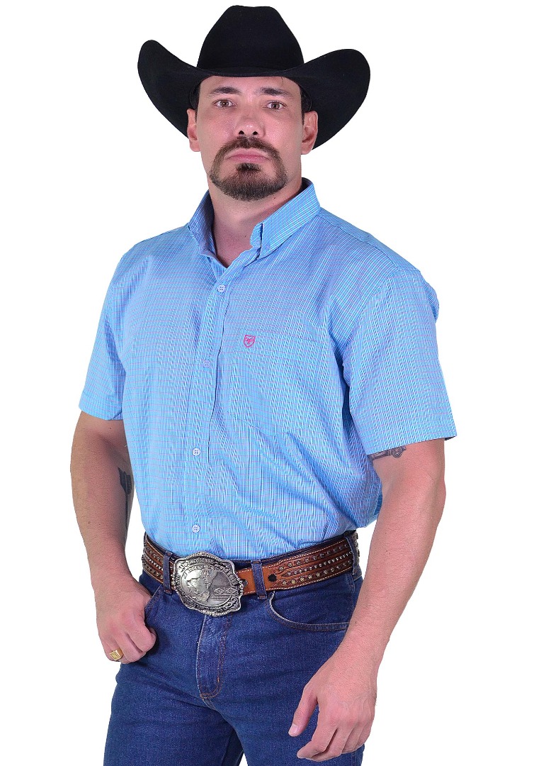 Camisa Radade Manga Curta Xadrez Fifty cor Azul - 2014