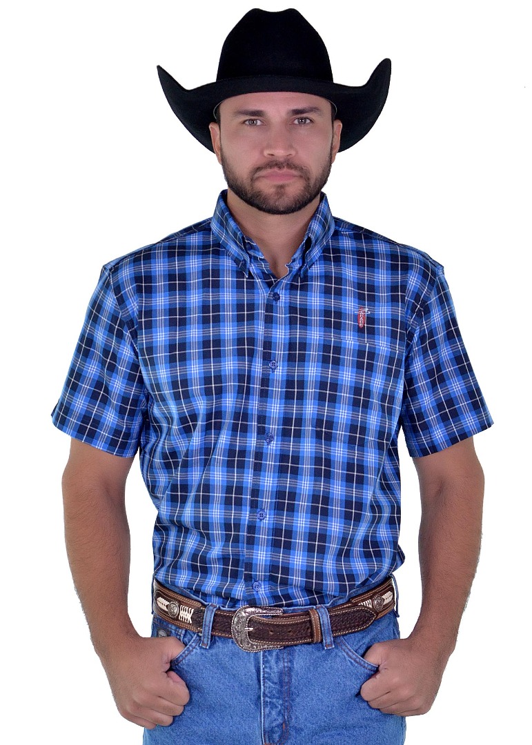 Camisa Radade Manga Curta Xadrez Fifty cor Azul - 1703