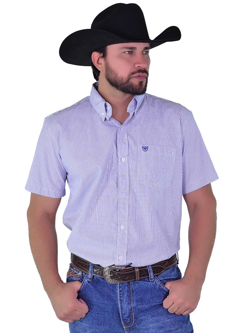 Camisa Radade Manga Curta Xadrez FIFTY cor Azul - 1994