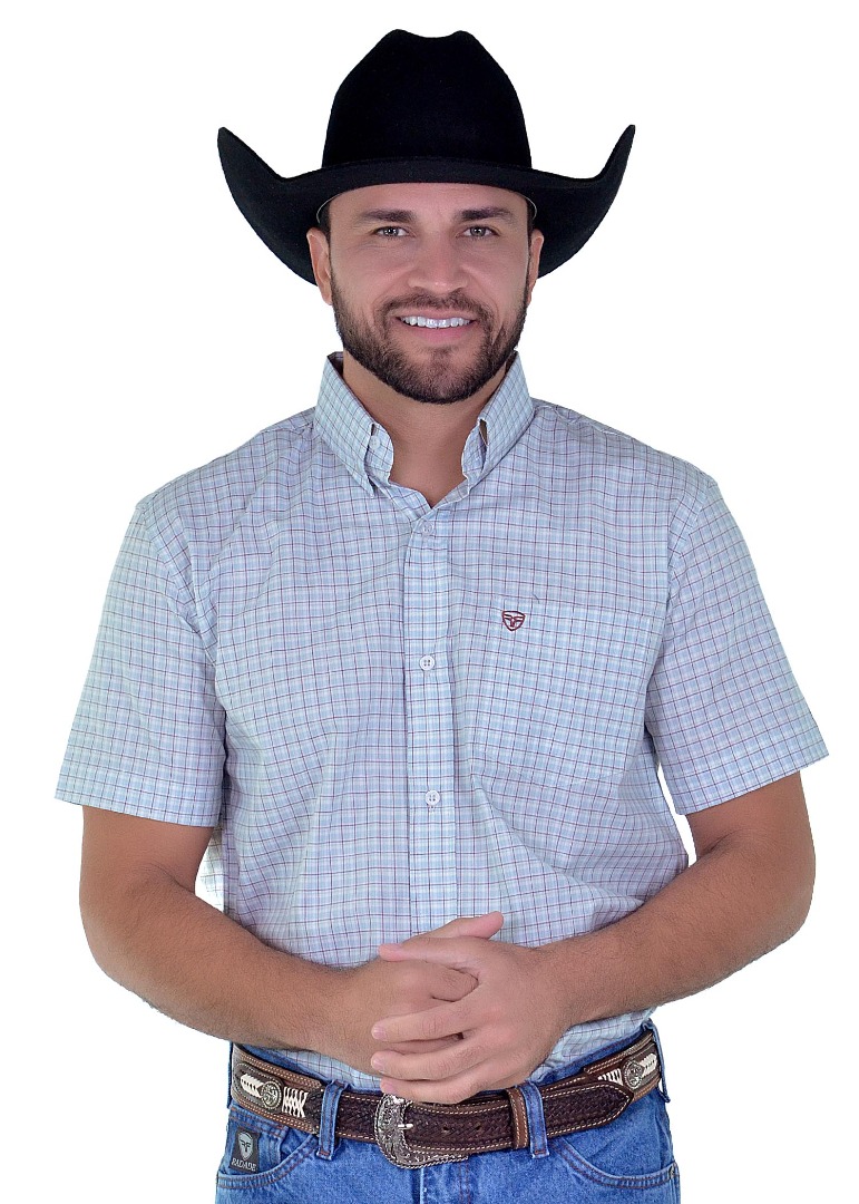 Camisa Radade Manga Curta Xadrez Fifty cor Azul Claro - 1696