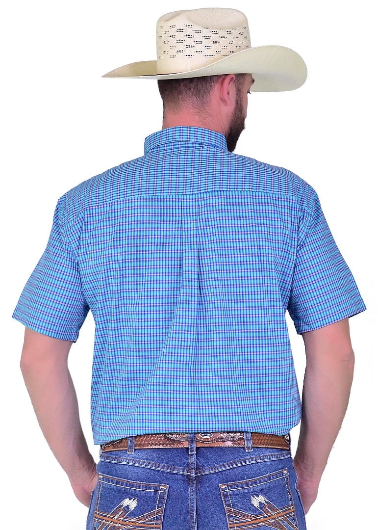 Camisa Radade Manga Curta Xadrez Fifty cor Azul e Rosa - 1889