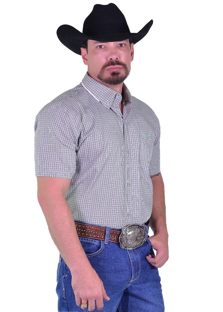 Camisa Radade Manga Curta Xadrez Fifty cor Branco e Preto - 2032