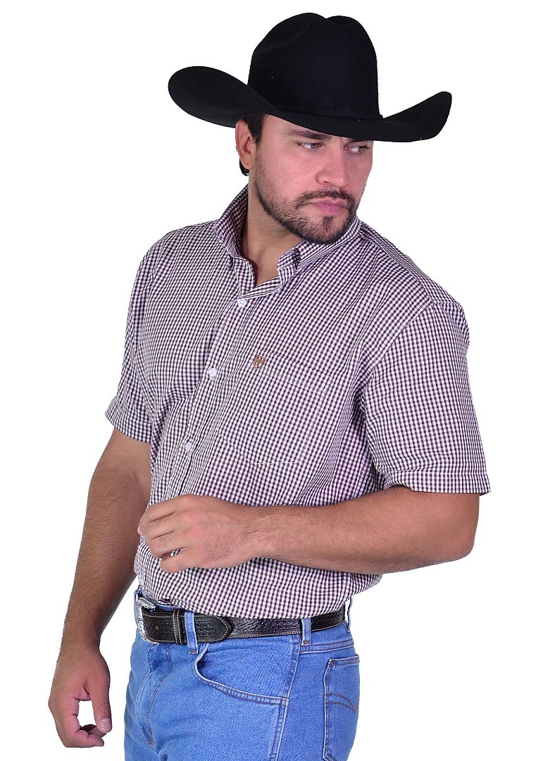 Camisa Radade Manga Curta Xadrez Fifty cor Marrom - 2169