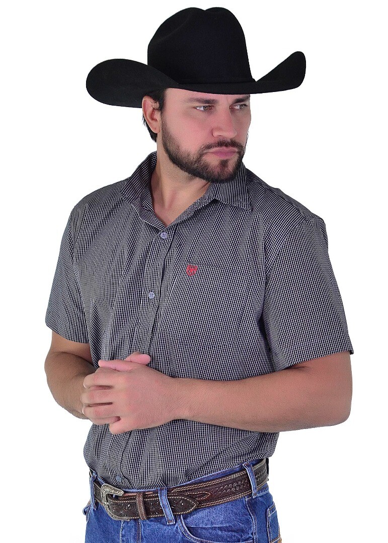 Camisa Radade Manga Curta Xadrez FIFTY cor Preto - 1991