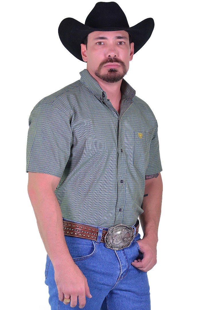 Camisa Radade Manga Curta Xadrez Fifty cor Verde e Amarelo - 2035