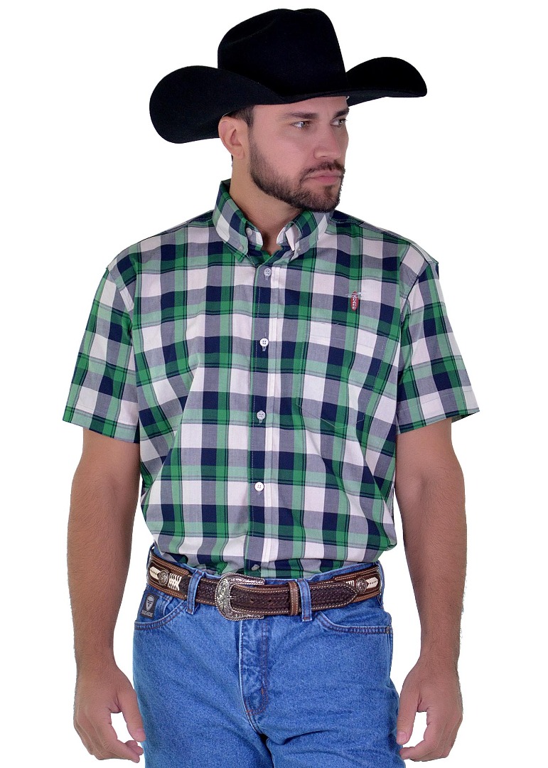 Camisa Radade Manga Curta Xadrez Fifty cor Verde e Cinza - 1702