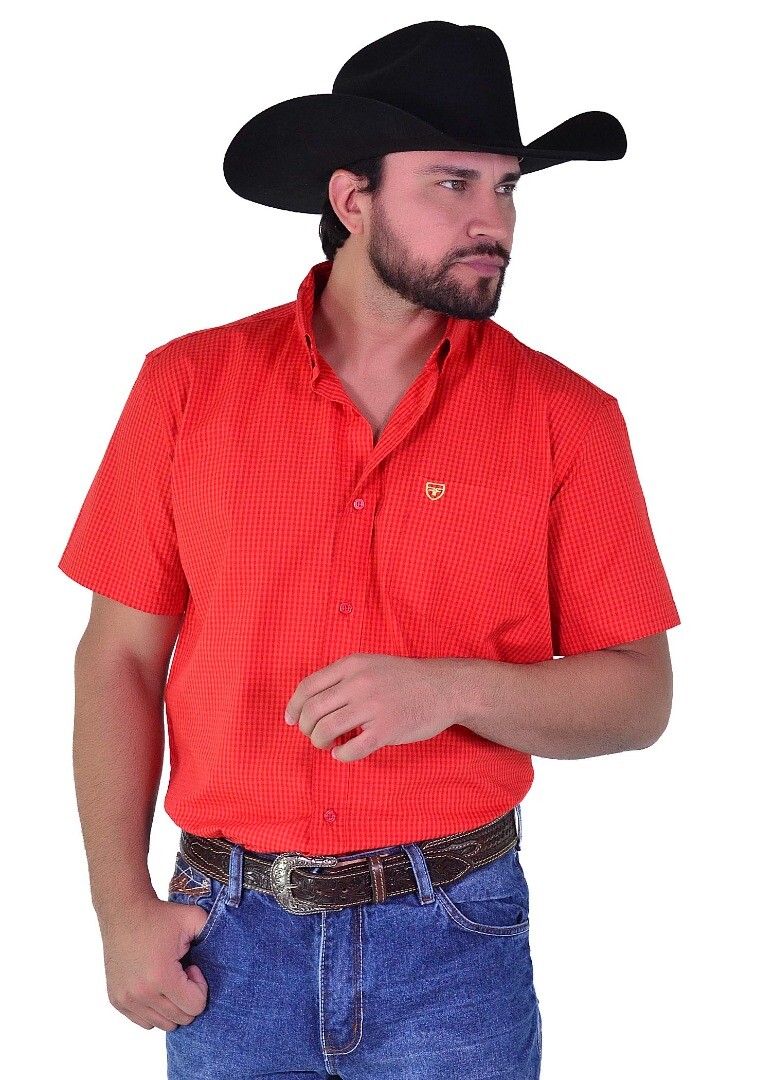 Camisa Radade Manga Curta Xadrez FIFTY cor Vermelho - 1989