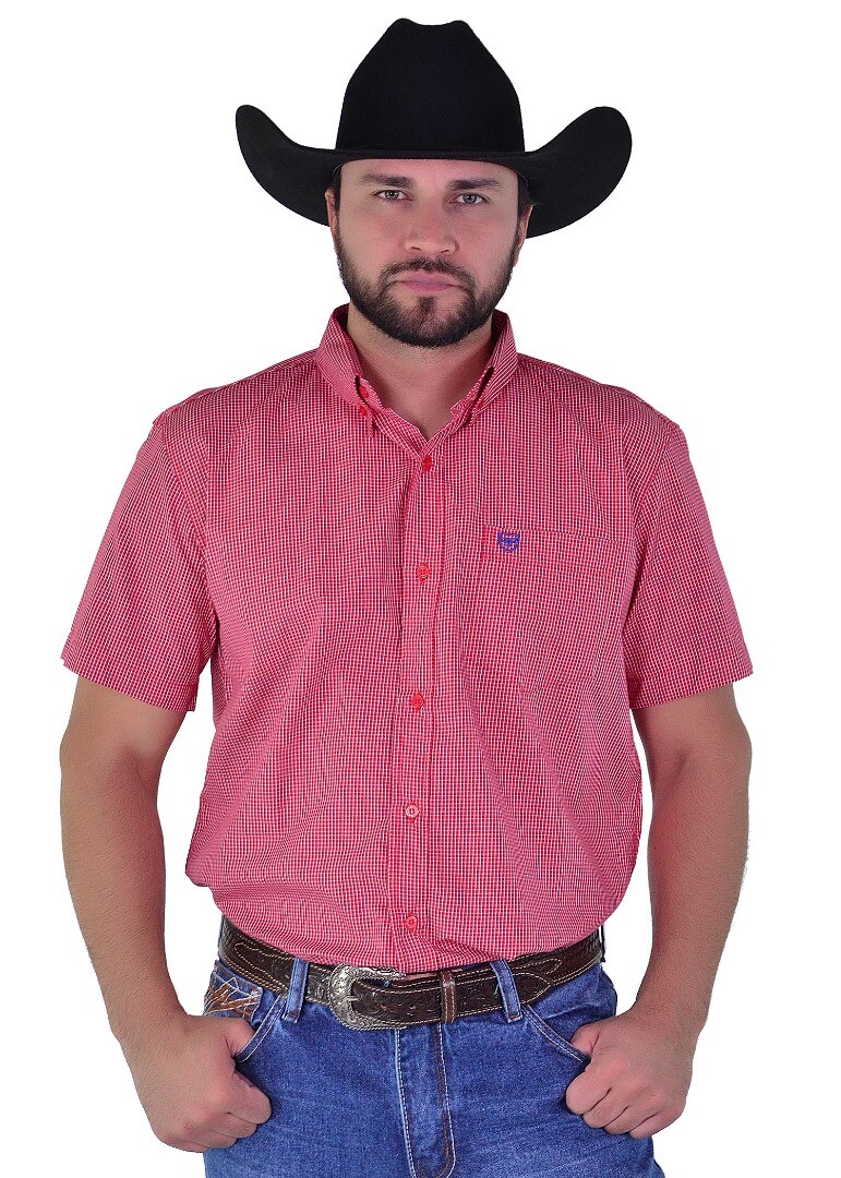 Camisa Radade Manga Curta Xadrez FIFTY cor Vermelho - 1990