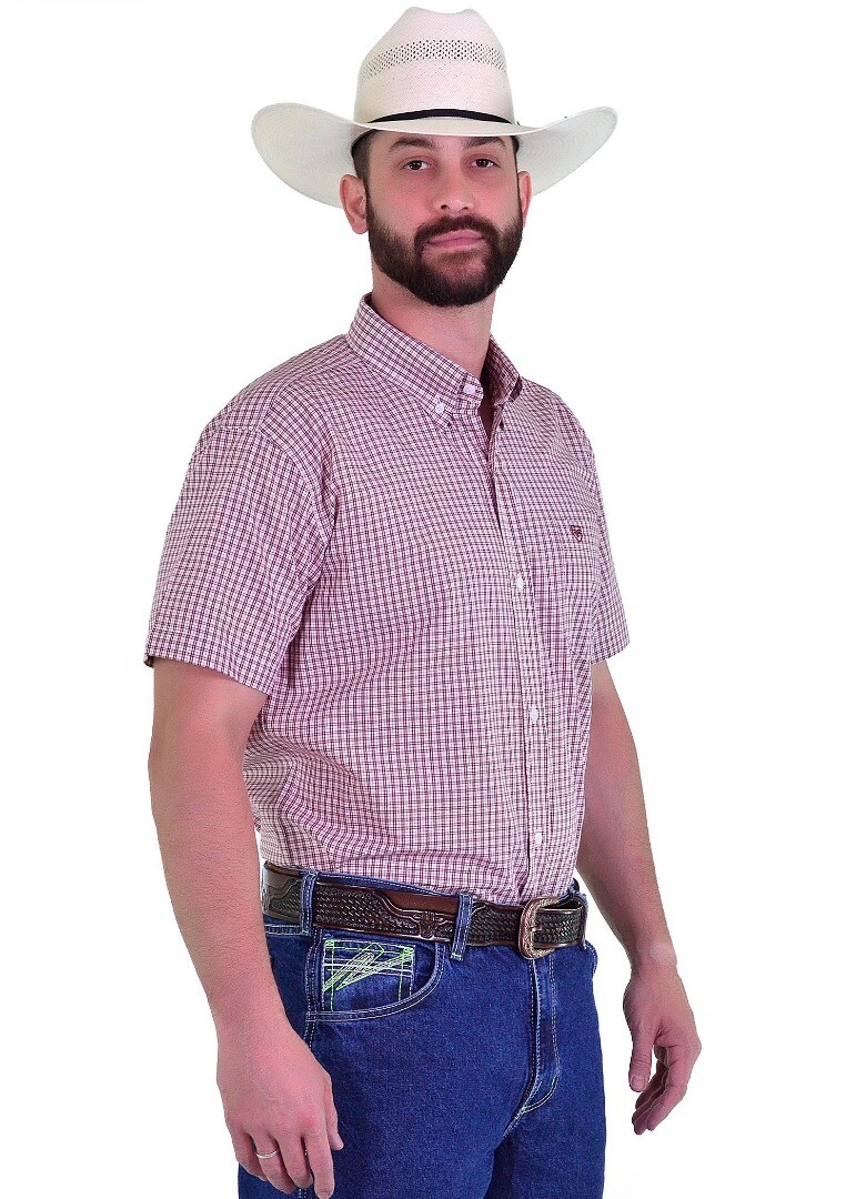 Camisa Radade Manga Curta Xadrez Fifty cor Vinho - 1928