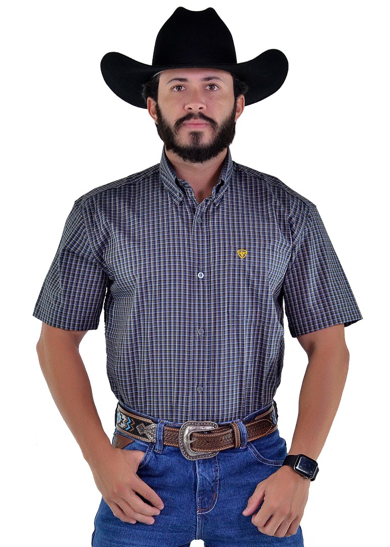 Camisa Radade Manga Curta Xadrez Fifty Verde e Azul - 1783