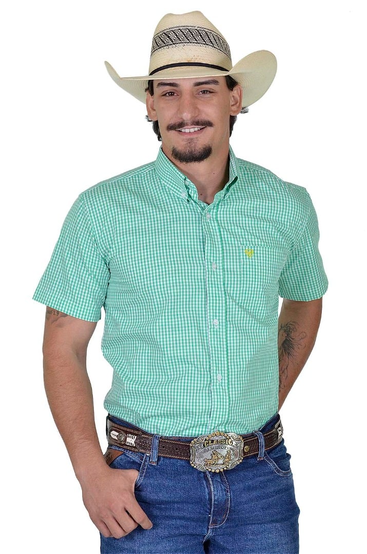 Camisa Radade Manga Curta Xadrez Fifty Verde e Branco- 1620