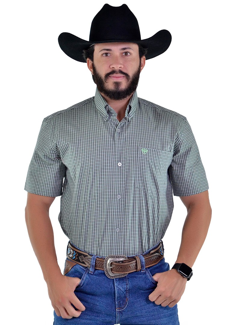 Camisa Radade Manga Curta Xadrez Fifty Verde e Preto - 1786