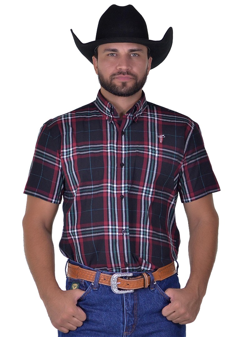 Camisa Radade Manga Curta Xadrez Fifty Vermelho e Preto - 1506