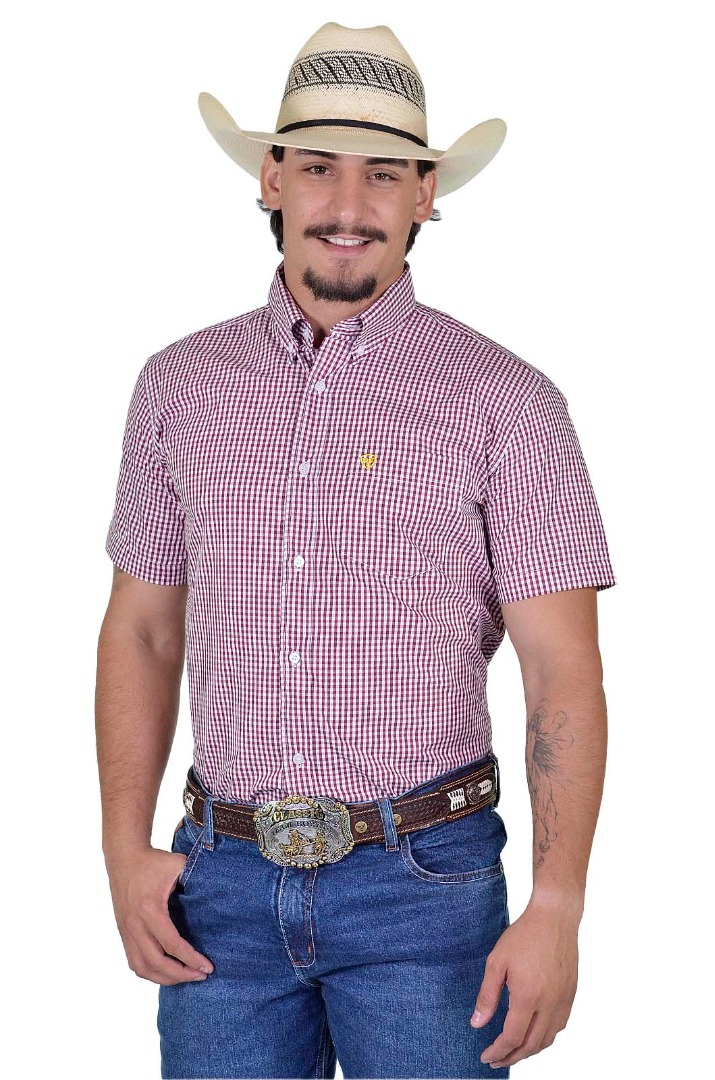 Camisa Radade Manga Curta Xadrez Fifty Vinho e Branco - 1624