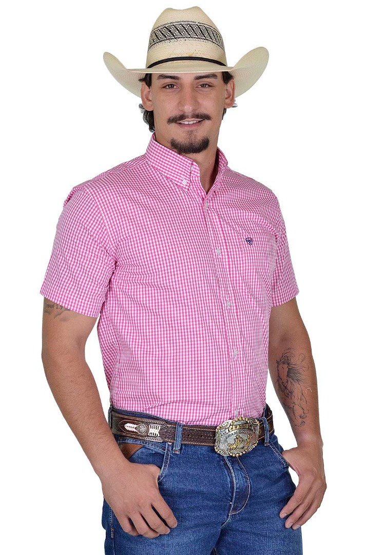Camisa Radade Manga Curta Xadrez Fifty Vinho e Branco - 1625