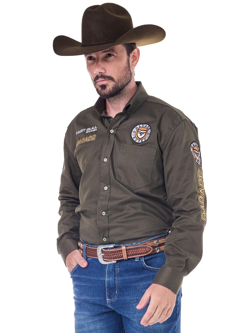 Camisa Radade Manga Longa Bordada BRANDS cor Verde - 2123