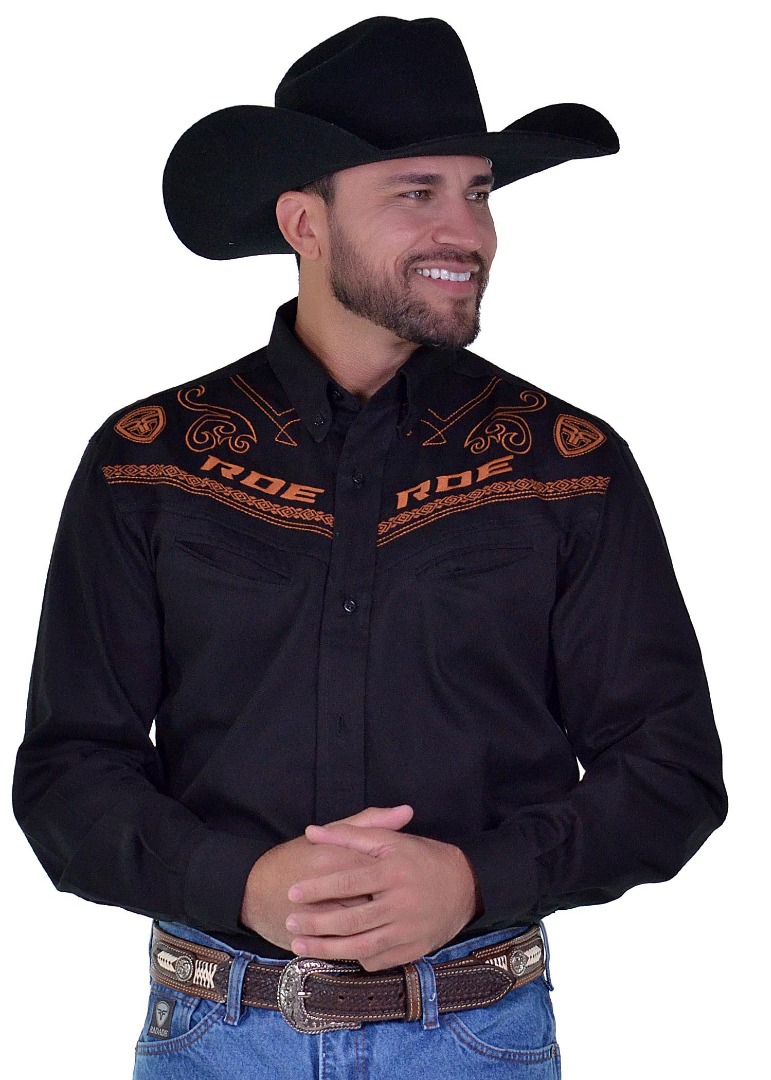 Camisa Radade Manga Longa Bordada BROWNSTONE cor Preta - 1689
