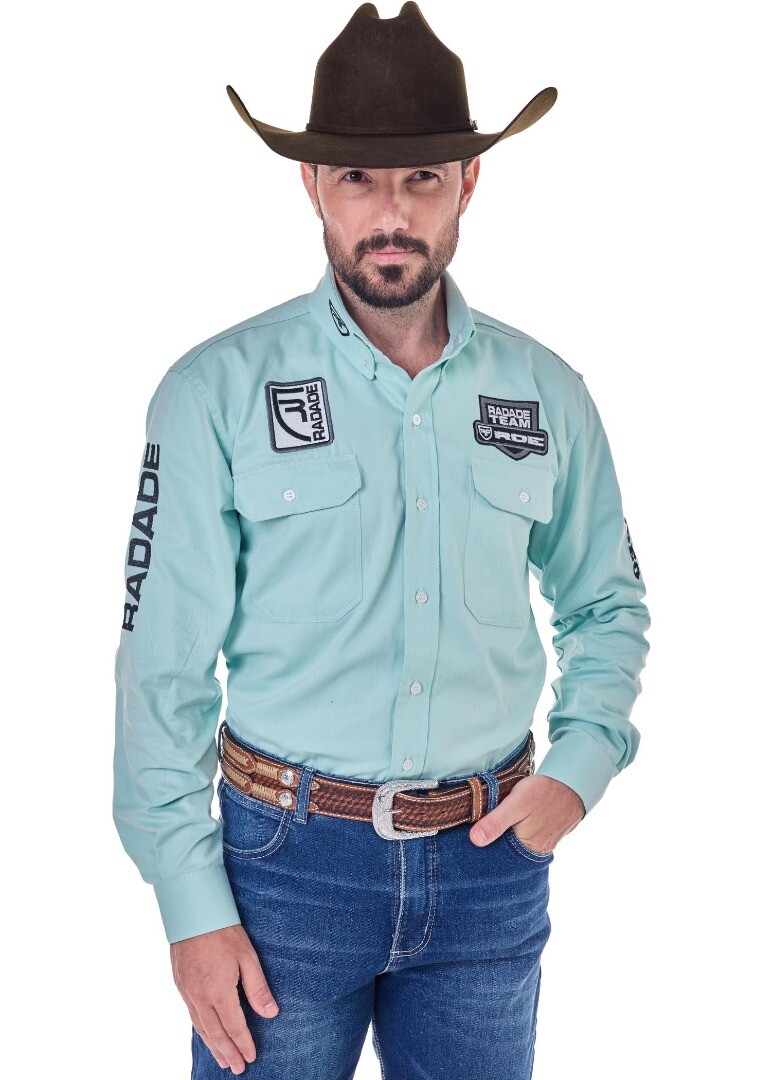 Camisa Radade Manga Longa Bordada BRUT cor Verde Agua - 2063