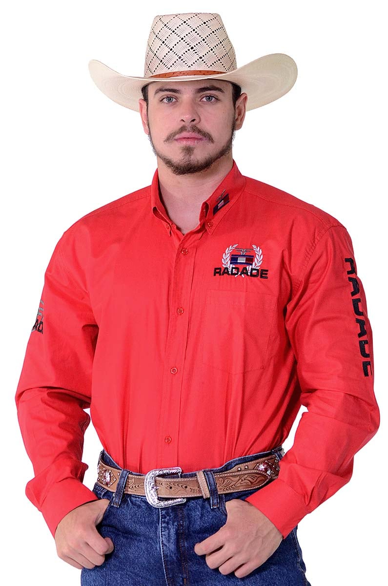 Camisa Radade Manga Longa Bordada Classic Vermelha - 1287