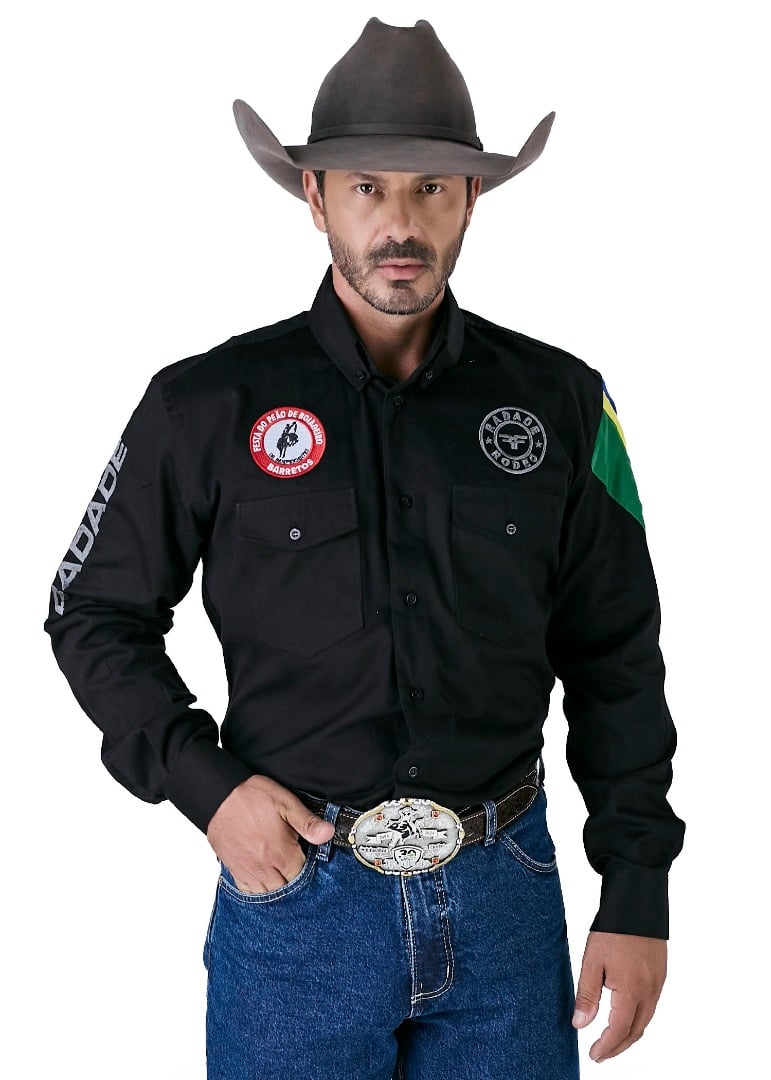 Camisa Radade Manga Longa Bordada NEW BR Preta - 1840