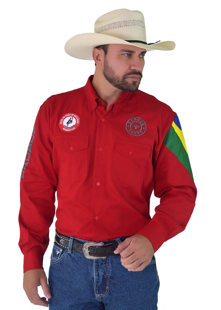 Camisa Radade Manga Longa Bordada NEW BR Vermelha - 1838
