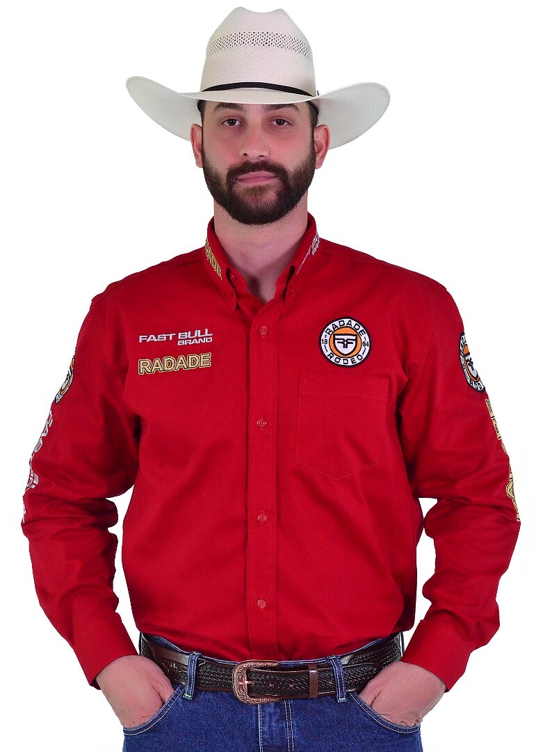 Camisa Radade Manga Longa Bordada New Brands Vermelha - 1942