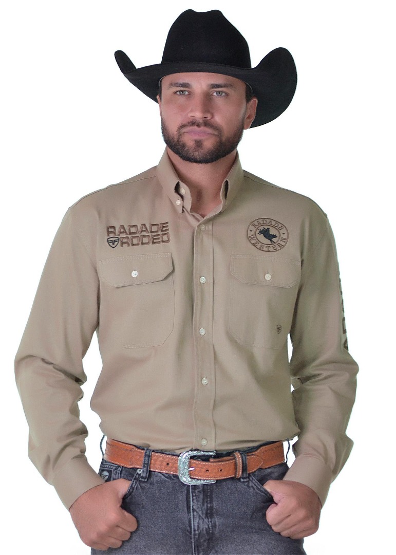 Camisa Radade Manga Longa Bordada NEW WESTERN Cinza- 1685