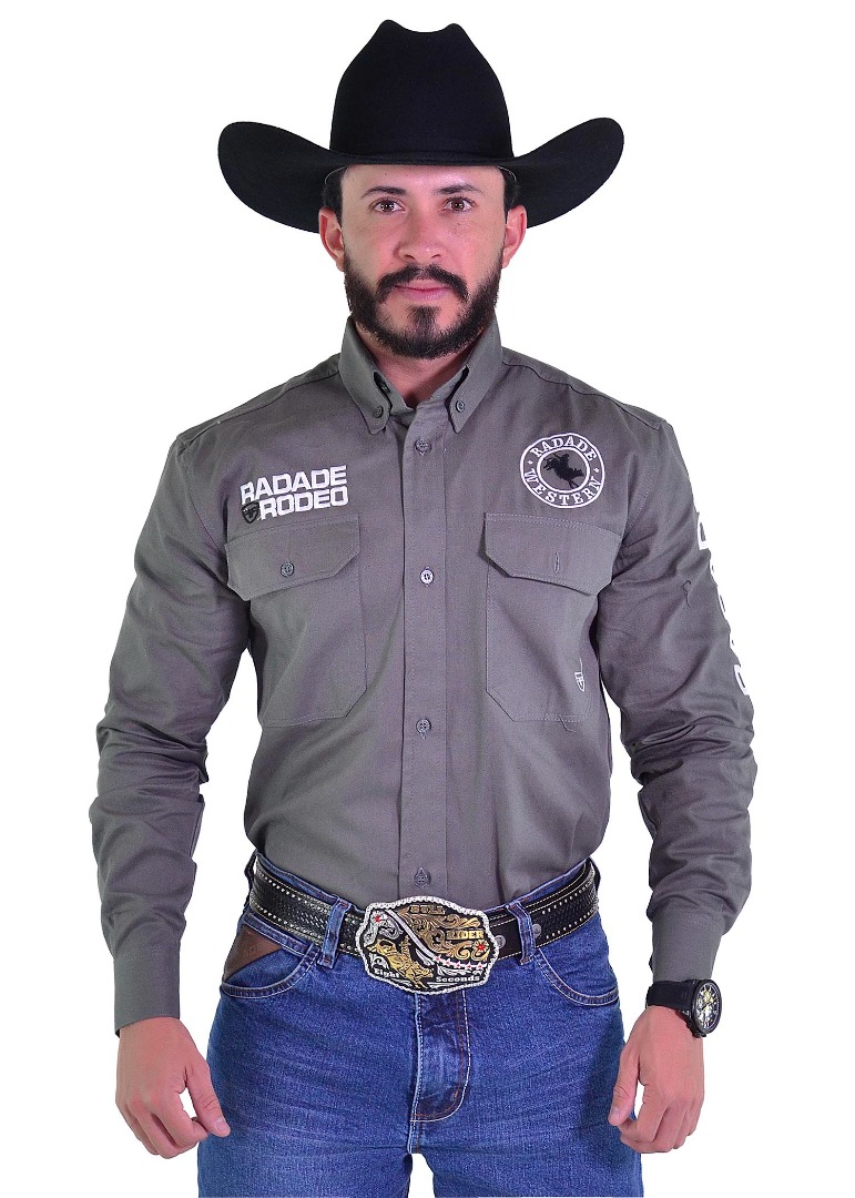 Camisa Radade Manga Longa Bordada New Western cor Chumbo - 1864