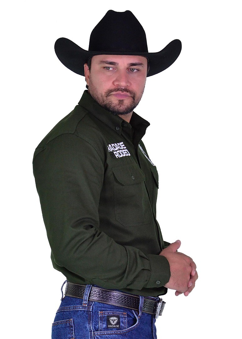 Camisa Radade Manga Longa Bordada New Western cor Verde - 2154