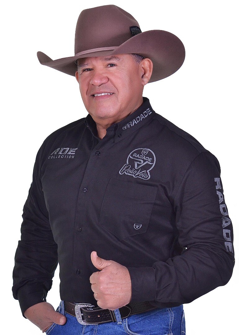 Camisa Radade Manga Longa Bordada PEÃO VELHO cor Preto e Cinza - 2185