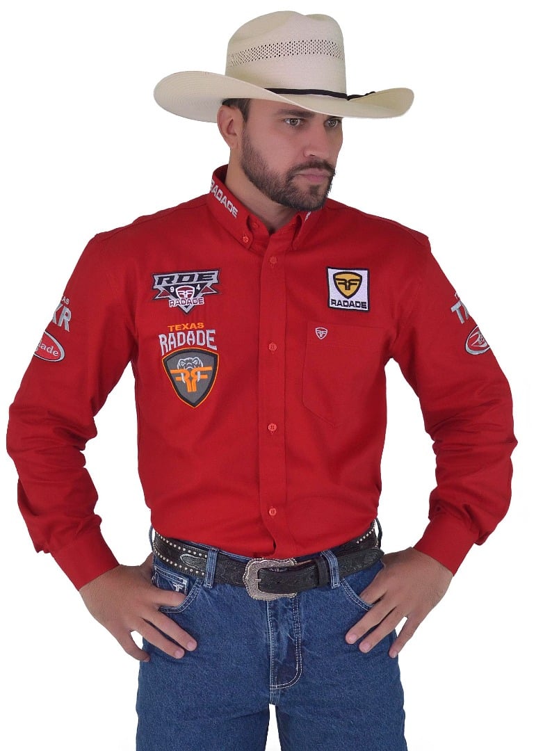 Camisa Radade Manga Longa Bordada TX RDE Sarja Vermelha - 1818