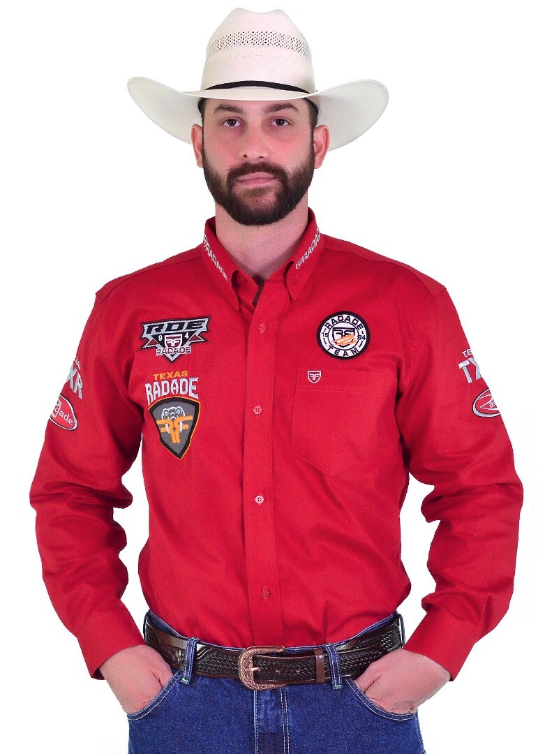 Camisa Radade Manga Longa Bordada TX RDE Sarja Vermelha - 1951