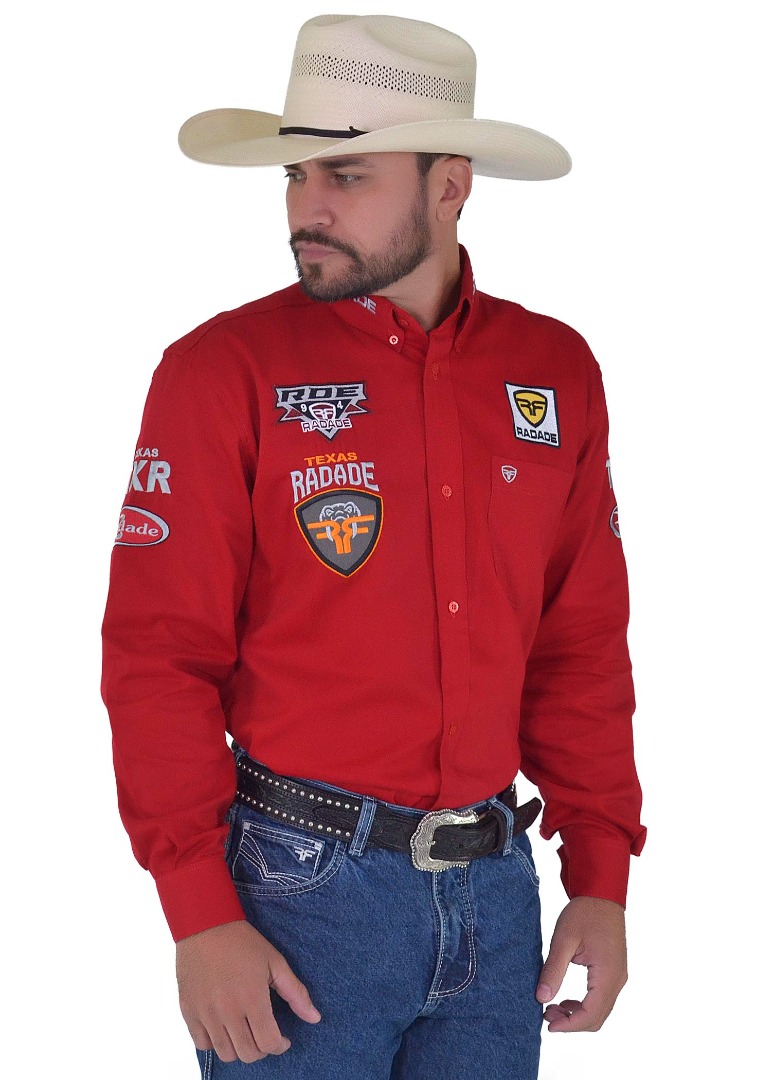 Camisa Radade Manga Longa Bordada TX RDE Sarja Vermelha - 1951