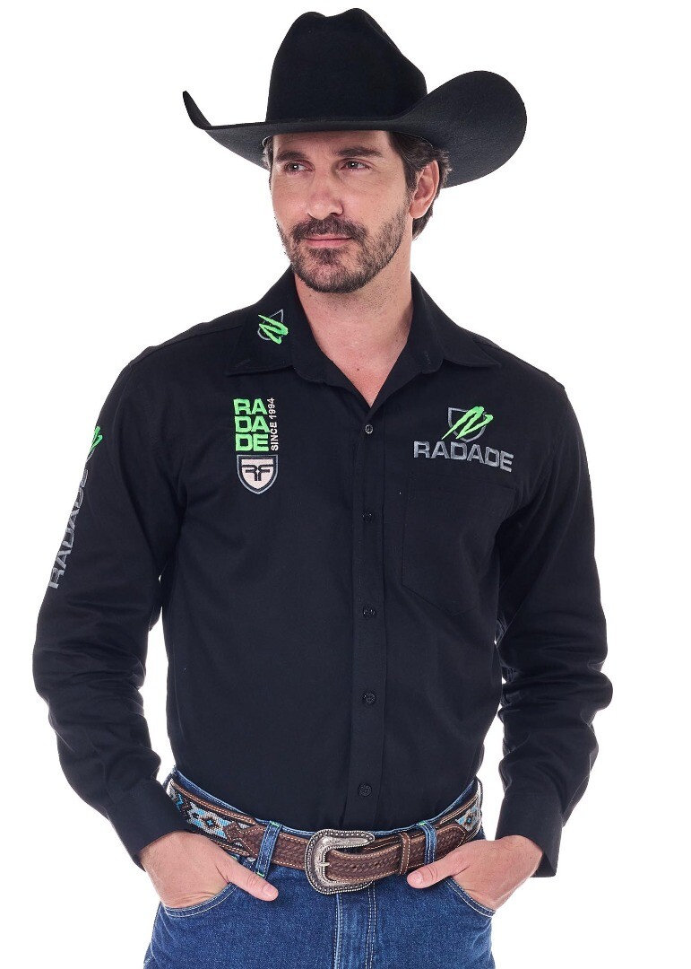Camisa Radade Manga Longa Bordada VERT cor Preto - 2073