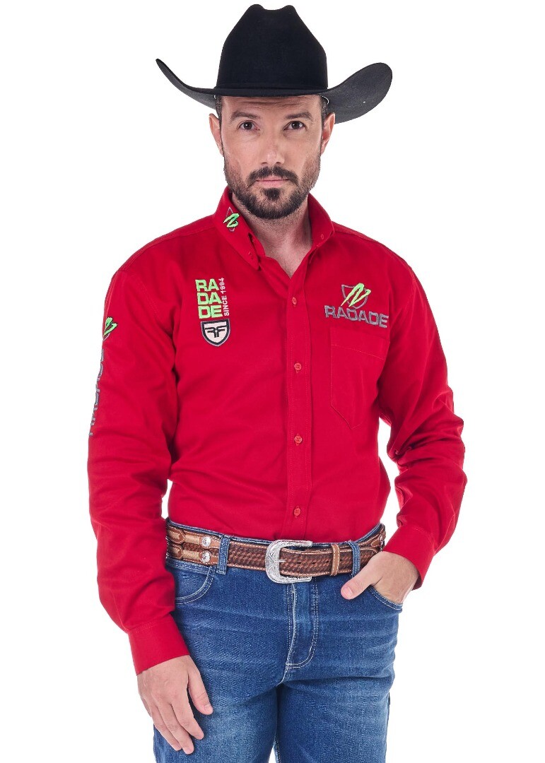 Camisa Radade Manga Longa Bordada VERT cor Vermelho - 2071