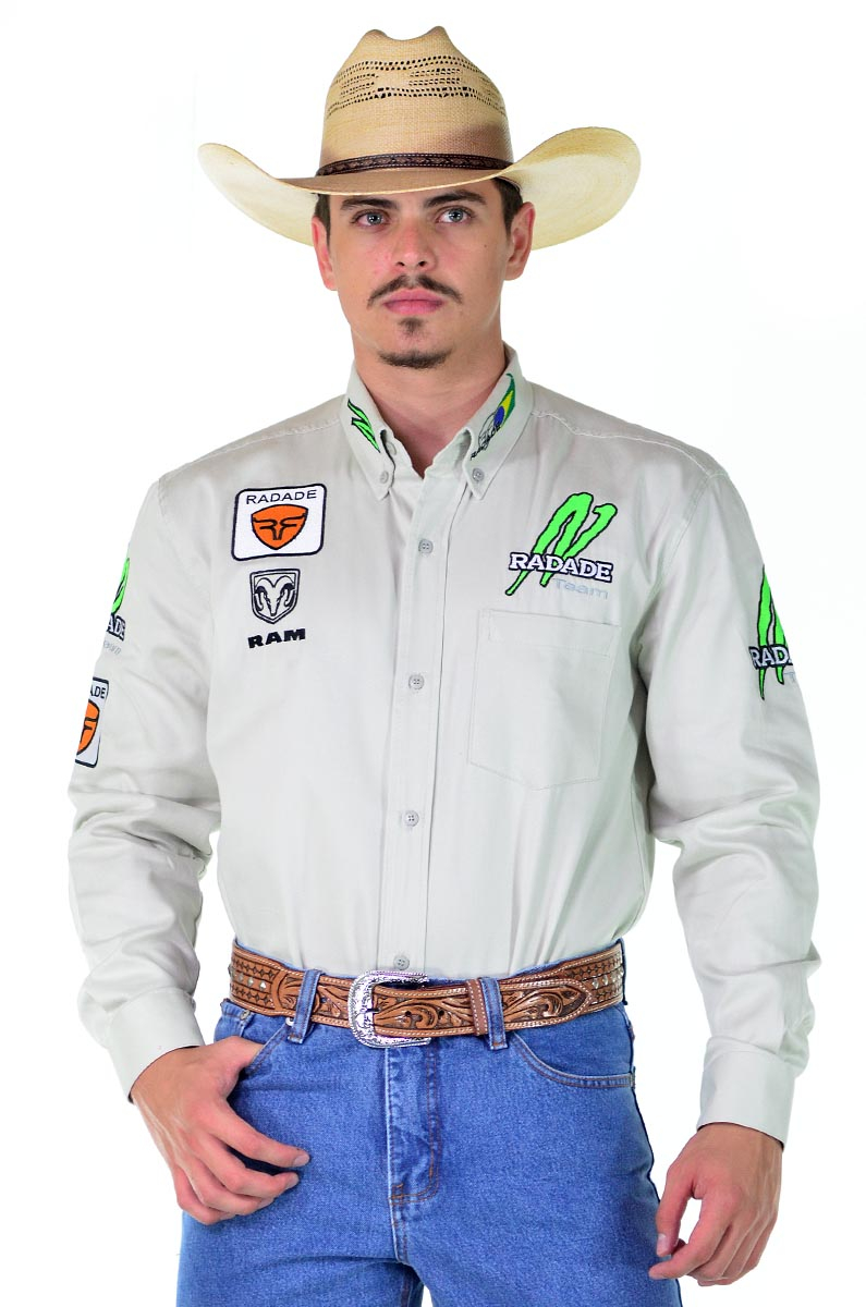 Camisa Radade Manga Longa Bordada VT Brands Bege - 0951