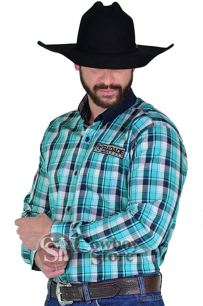Camisa Radade Manga Longa Xadrez Bordada cor Azul - 1413