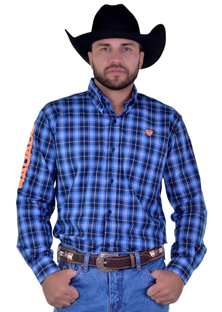 Camisa Radade Manga Longa Xadrez Bordada cor Azul - 1676