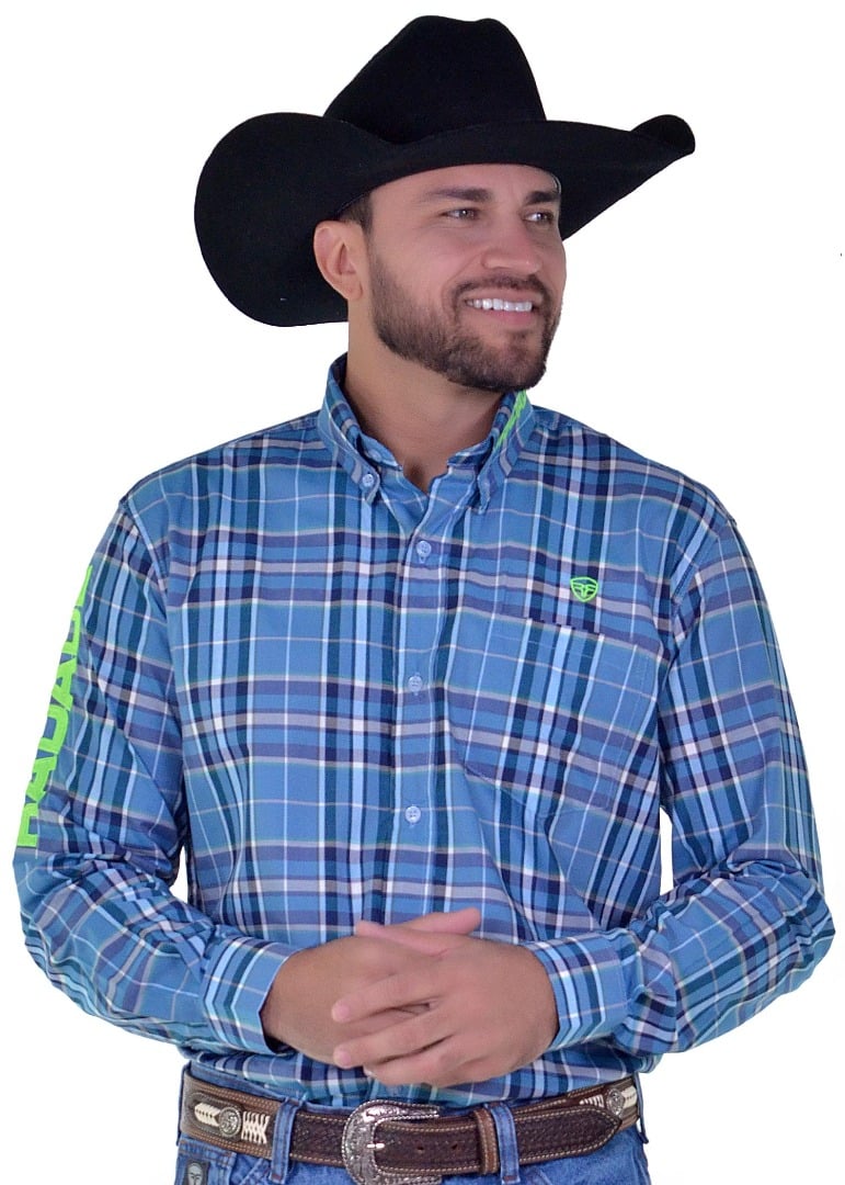 Camisa Radade Manga Longa Xadrez Bordada cor Azul - 1695