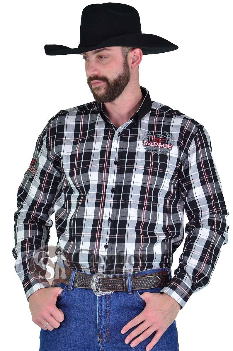 Camisa Radade Manga Longa Xadrez Bordada cor Preta - 0811