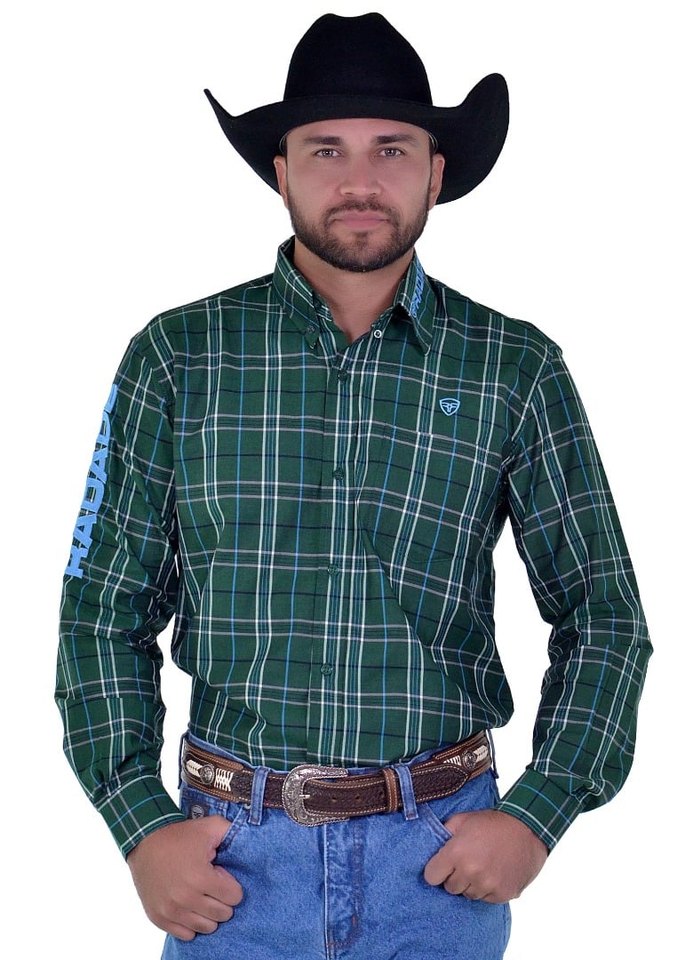 Camisa Radade Manga Longa Xadrez Bordada cor Verde - 1694