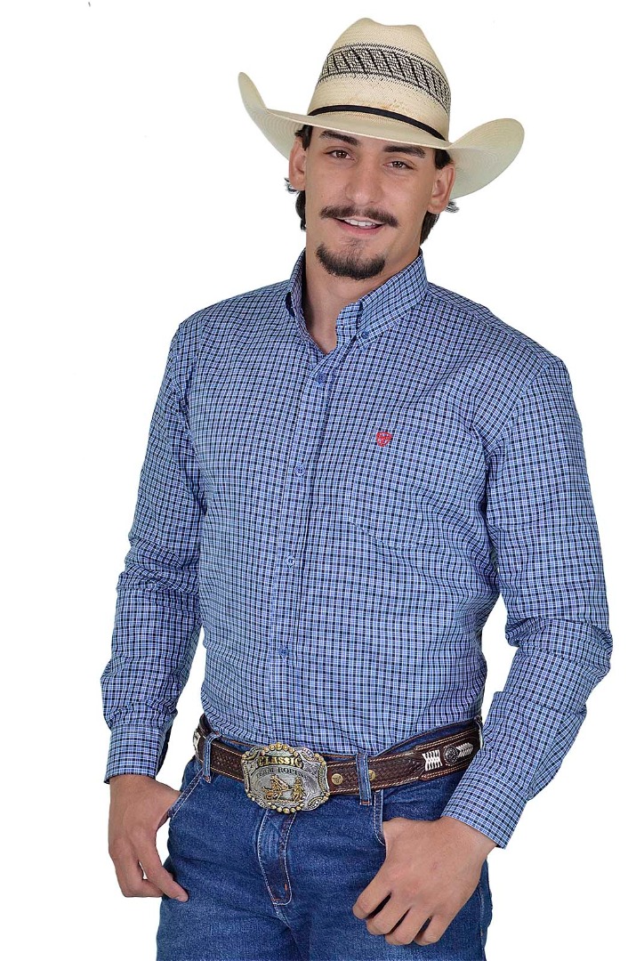 Camisa Radade Manga Longa Xadrez Fifty Azul e Preto - 1611