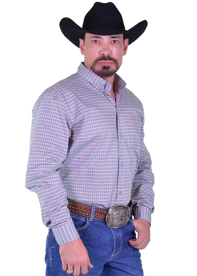 Camisa Radade Manga Longa Xadrez Fifty cor Azul e Laranja - 2031