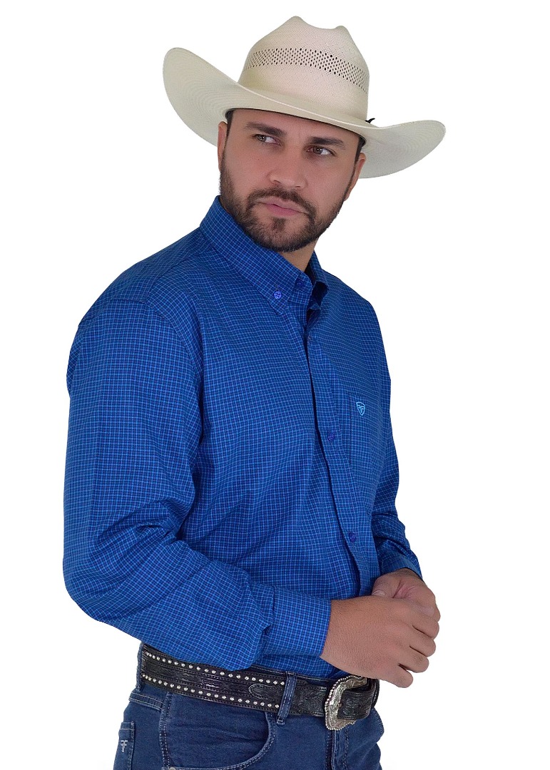 Camisa Radade Manga Longa Xadrez Fifty cor Azul - 1870