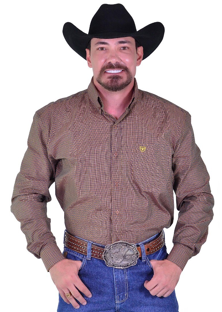 Camisa Radade Manga Longa Xadrez Fifty cor Marrom - 2036