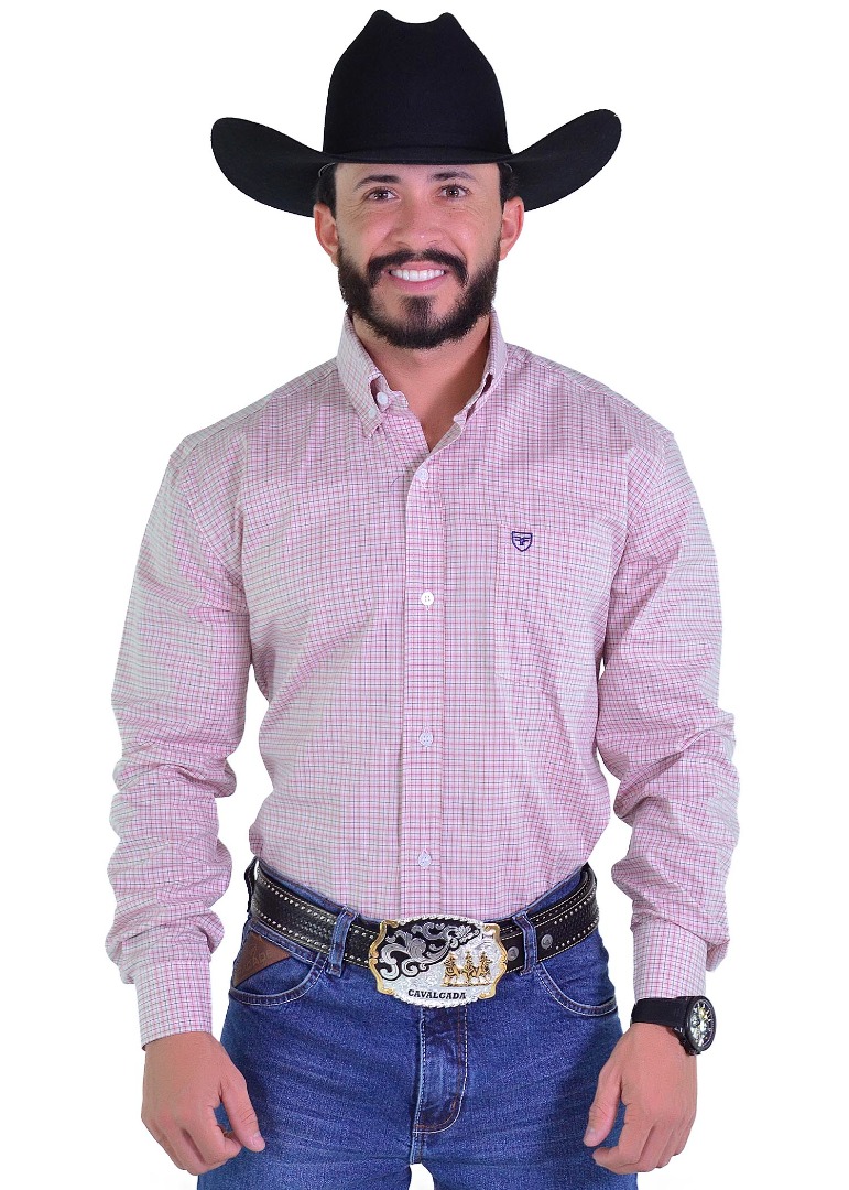 Camisa Radade Manga Longa Xadrez Fifty cor Rosa - 1901