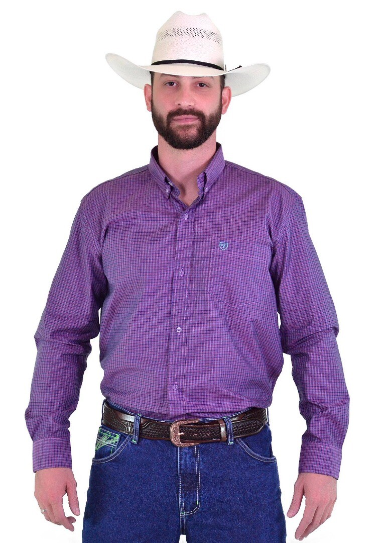 Camisa Radade Manga Longa Xadrez Fifty cor Roxo - 1950