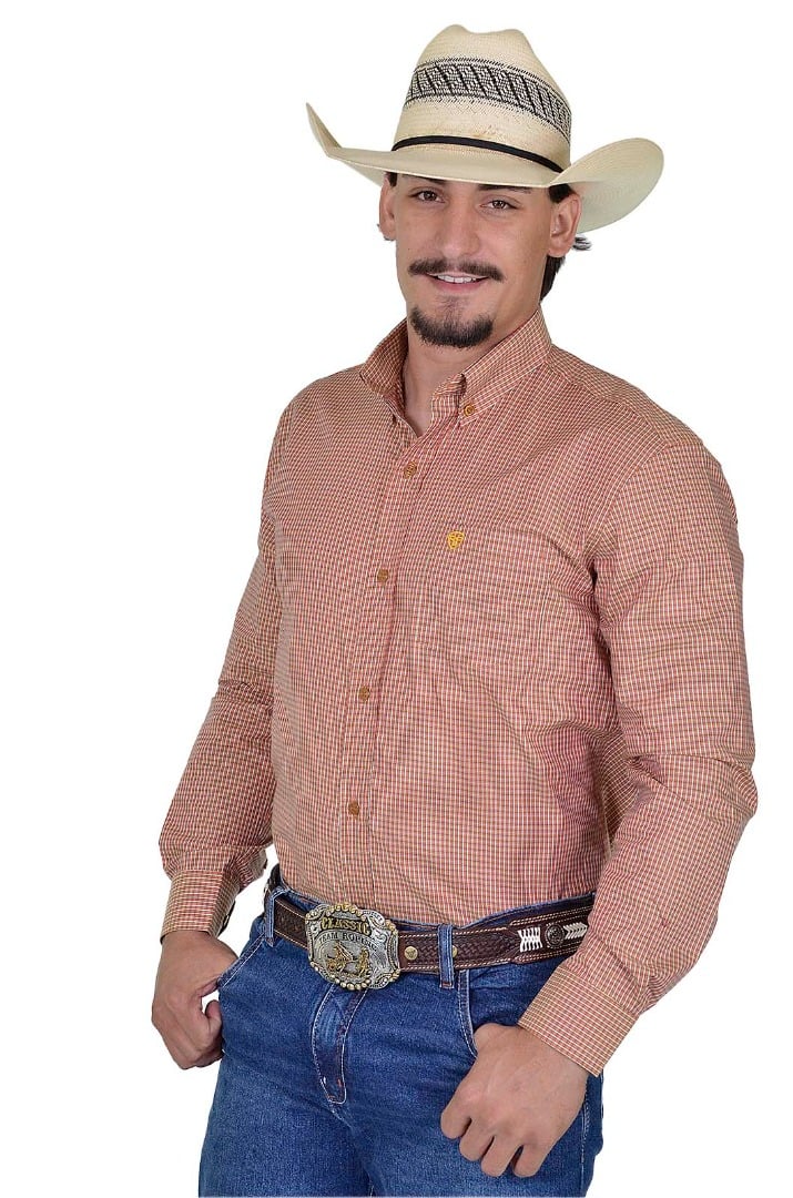 Camisa Radade Manga Longa Xadrez Fifty Laranja - 1612