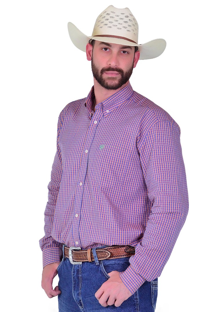Camisa Radade Manga Longa Xadrez Fifty Laranja - 1903
