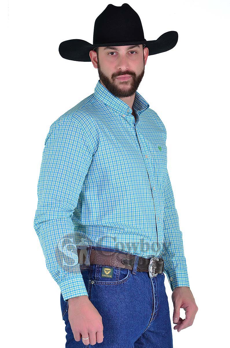 Camisa Radade Manga Longa Xadrez Fifty Verde e Azul - 1429